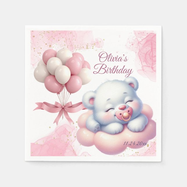 Servilleta De Papel Chica Rosa Estrella del Arcoiris Cumpleaños (Anverso)