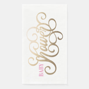 Servilleta De Papel Chica Rosa y Dorado Letra Moderna Baby Shower