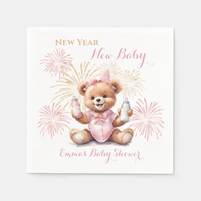 Servilleta De Papel Chica rosado de Año Nuevo Baby Shower Napkins (Anverso)