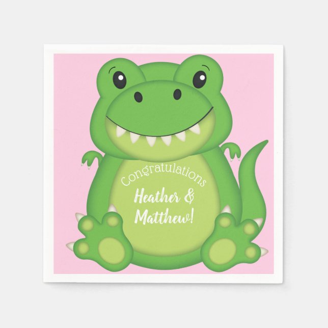 Servilleta De Papel Chica rosado de Dinosaur Baby Shower T-Rex (Anverso)