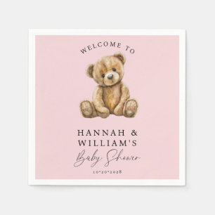 Servilleta De Papel Chica rosado de Oso de Teddy Cute Baby Shower