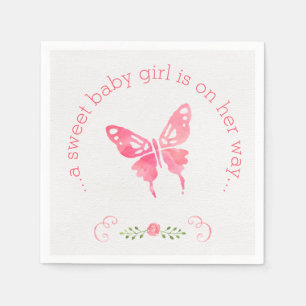 Servilleta De Papel Chica rosado elegante Baby Shower de la mariposa