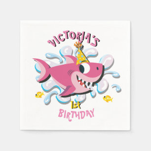 Servilleta De Papel Chica rosado Shark Baby Birthday Party Napkins