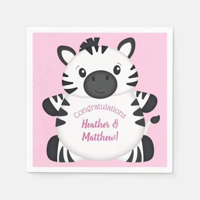 Servilleta De Papel Chica rosado zebra Baby Shower Safari (Anverso)
