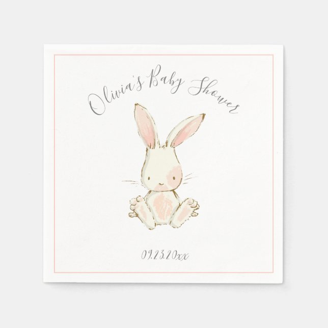 Servilleta De Papel Chica Rubor Bunny Rosa Baby Shower (Anverso)