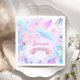 Servilleta De Papel Chica Sirena Primer Fiesta de Cumpleaños