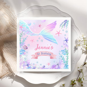 Servilleta De Papel Chica Sirena Primer Fiesta de Cumpleaños