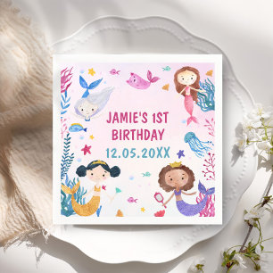 Servilleta De Papel Chica Sirena Primer Fiesta de Cumpleaños