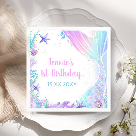 Servilleta De Papel Chica Sirena Primer Fiesta de Cumpleaños