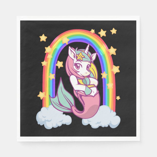 Servilleta De Papel Chica sirena unicornio arcoíris (Anverso)