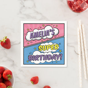 Servilleta De Papel Chica Superheroína de Cómic Feliz Cumpleaños