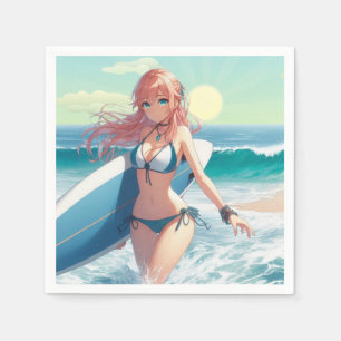 Servilleta De Papel Chica surfista de anime costero/naútico/tropical