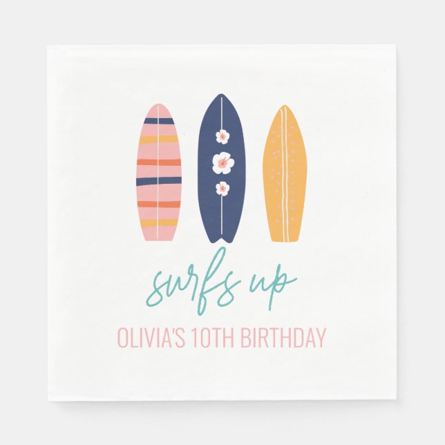 Servilleta De Papel Chica tabla de surf playa cumpleaños  (Anverso)