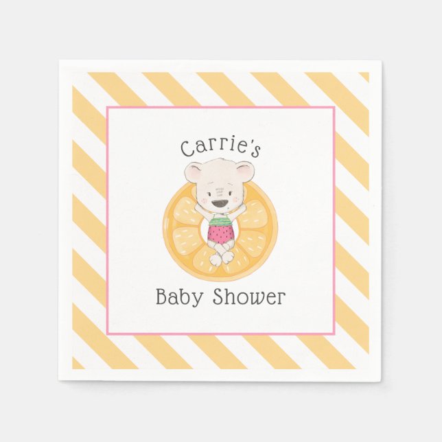 Servilleta De Papel Chica Teddy Bear en Pool Floatie Baby Shower (Anverso)