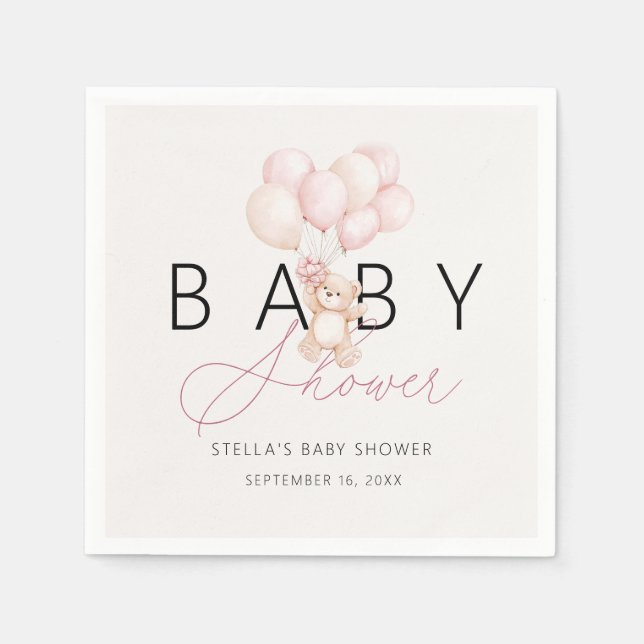 Servilleta De Papel Chica Teddy Bear Globos Papel Baby Shower (Anverso)