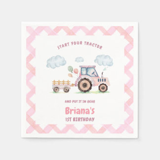 Servilleta De Papel Chica Tractor Rosa Cumpleaños de Cualquier Edad