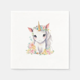 Servilleta De Papel Chica unicornio blanco y rosa acuarela