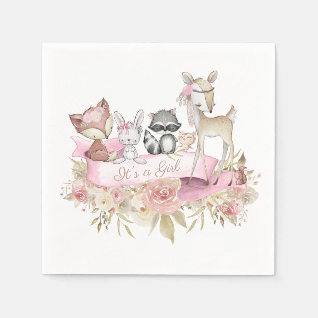 Servilleta De Papel Chica Woodland Animal Baby Shower (Anverso)