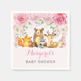 Servilleta De Papel Chica Woodland Animales Pink Floral Baby Shower