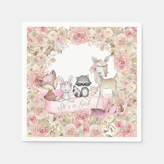 Servilleta De Papel Chica Woodland Baby Shower (Anverso)