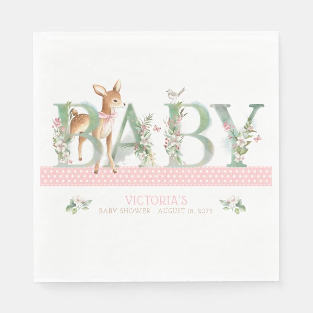 Servilleta De Papel Chica Woodland Deer Baby Shower Paper Napkins (Anverso)
