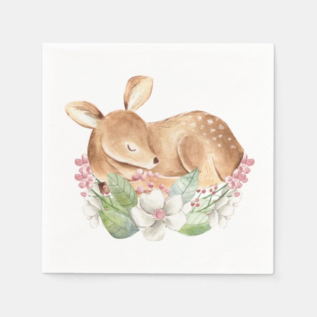 Servilleta De Papel Chica Woodland Deer Baby Shower Paper Napkins (Anverso)