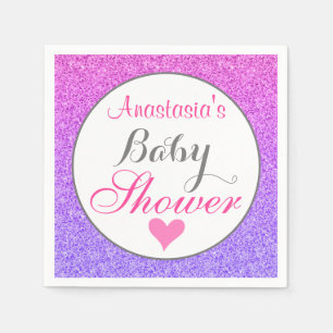 Servilleta De Papel Chica y Glam Sombra Morado Rosa Brillo Baby Shower