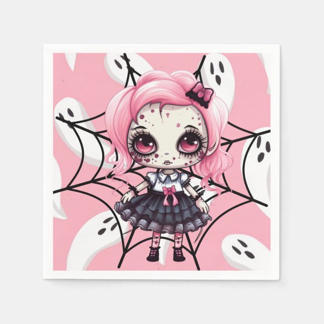 Servilleta De Papel Chica Zombie Rosa para Fiesta de Halloween (Anverso)
