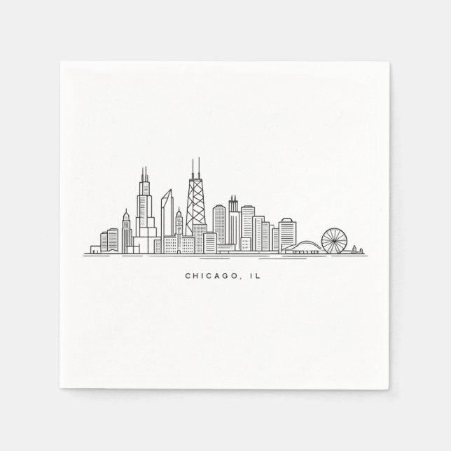 Servilleta De Papel Chicago IL Cityscape Illustration (Anverso)