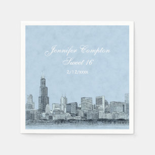 Servilleta De Papel Chicago Skyline Fondo Azul Claro Sweet 16