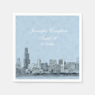 Servilleta De Papel Chicago Skyline Fondo Azul Claro Sweet 16