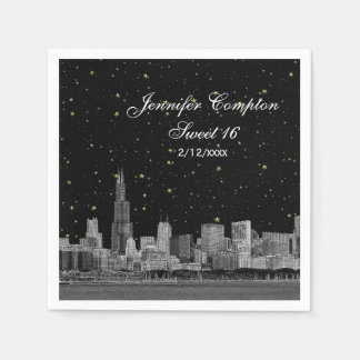 Servilleta De Papel Chicago Skyline Grabado Estrellado DIY BG Dulces 1