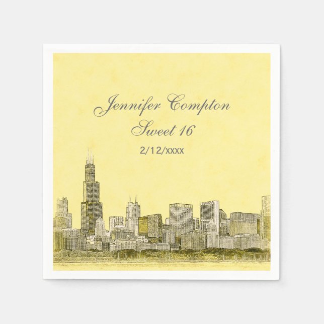 Servilleta De Papel Chicago Skyline Light Yellow BG Sweet 16 (Anverso)