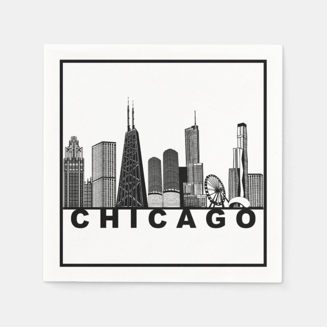 Servilleta De Papel Chicago Skyline Silhouette  (Anverso)