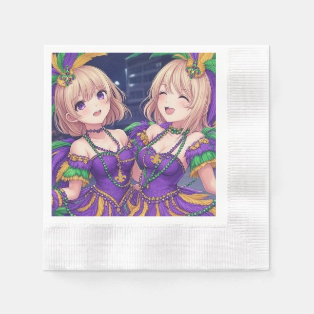 Servilleta De Papel Chicas animales Mardi Gras (Anverso)