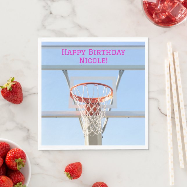 Servilleta De Papel Chicas Blue Sky Birthday Party Basketball Hoop (In situ)