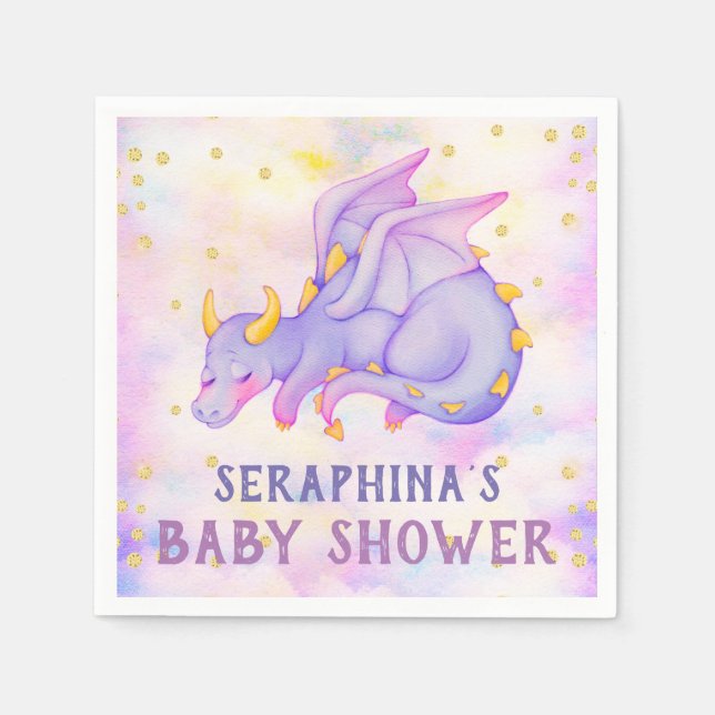 Servilleta De Papel Chicas Cute Purple Dragon bebé Ducha (Anverso)