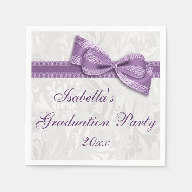 Servilleta De Papel Chicas Damask & Faux Bow Graduation Party Napkins (Anverso)