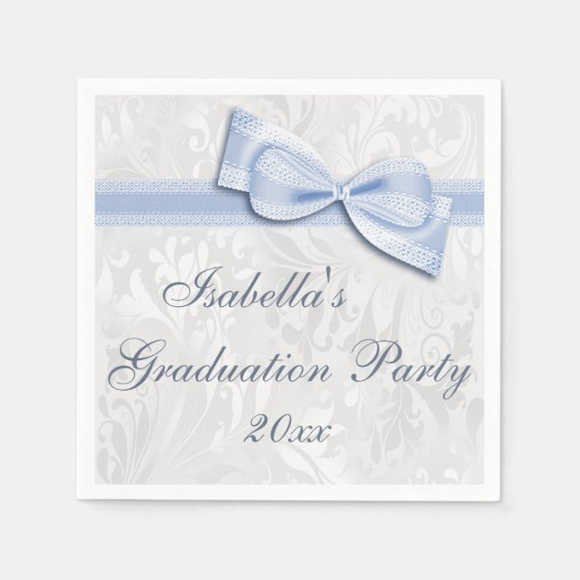 Servilleta De Papel Chicas Damask & Faux Bow Graduation Party Napkins (Anverso)
