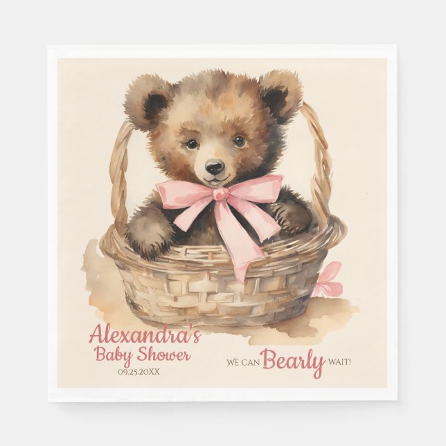 Servilleta De Papel Chicas de Baby Bear Cub Baby Shower (Anverso)