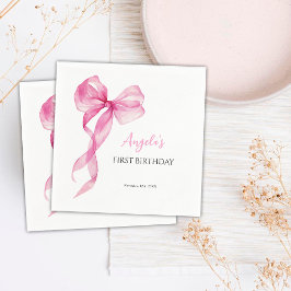 Servilleta De Papel Chicas de Bow Rosado Primer Cumpleaños