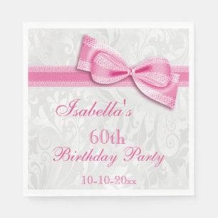 Servilleta De Papel Chicas de Damask & Faux Bow Cumpleaños 60