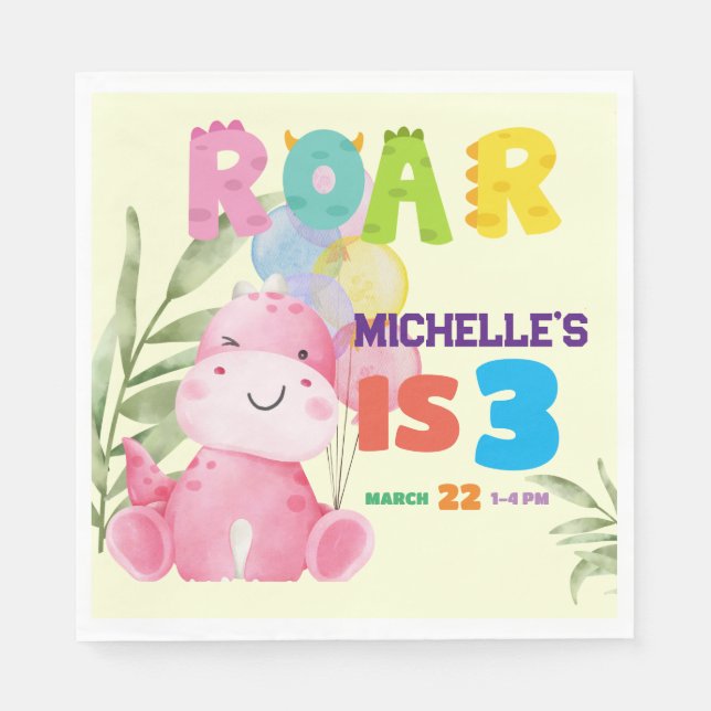 Servilleta De Papel Chicas de Dino de la fiesta de cumpleaños de los d (Anverso)