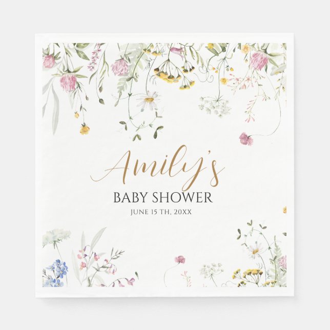 Servilleta De Papel Chicas de flores silvestres Baby Shower (Anverso)