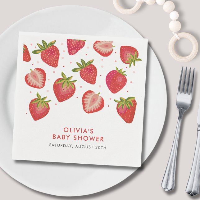 Servilleta De Papel Chicas de fresa Baby Shower (Strawberry Baby Shower Paper Napkin)