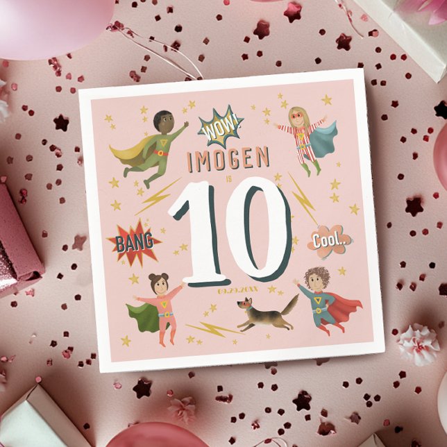 Servilleta De Papel Chicas de humor moderno Superhéroe rosa niños cump (Subido por el creador)