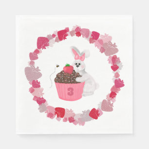 Servilleta De Papel Chicas de repostería de fresa y conejo blanco