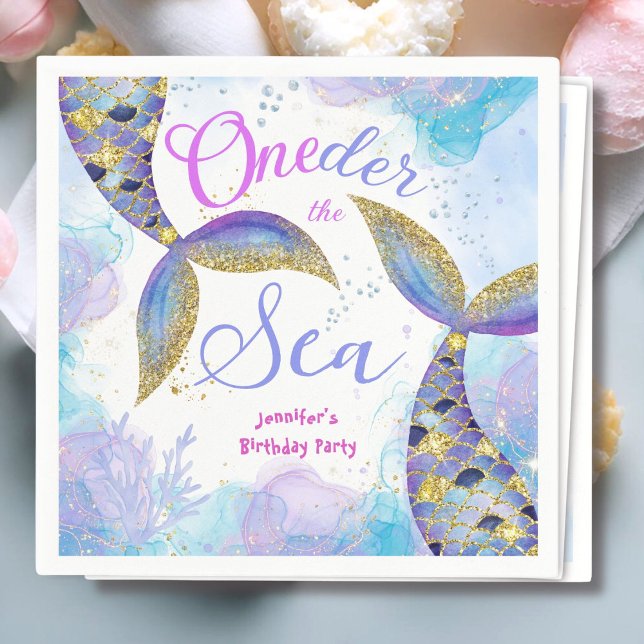 Servilleta De Papel Chicas de sirenas Blue Verde azulada Birday Party  (Subido por el creador)