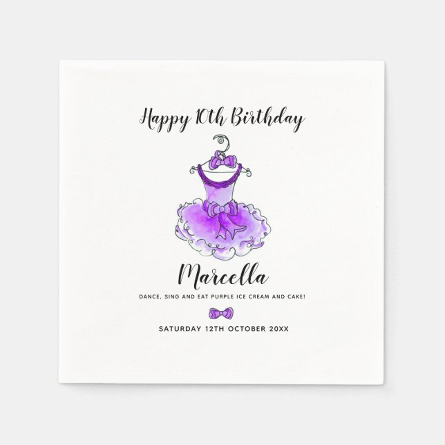 Servilleta De Papel Chicas de vestimenta fiesta morado 10 cumpleaños (Anverso)