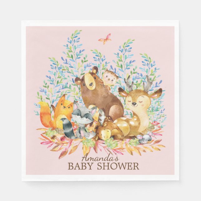 Servilleta De Papel Chicas de Woodland Animals Baby Shower Papeles (Anverso)